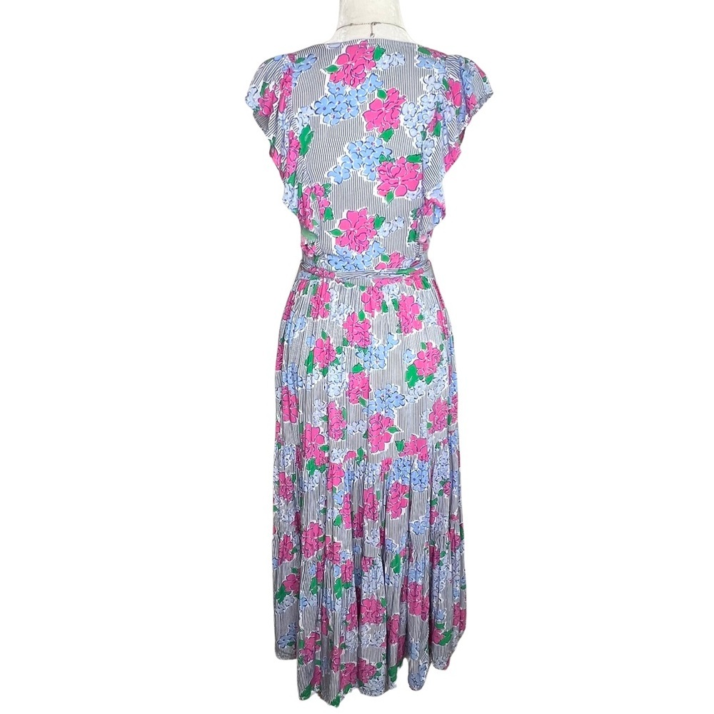 crown & ivy Dress Women's Hello Spring Flutter Sleeve Floral Midi Pink Blue 2 XS - Picture 16 of 17